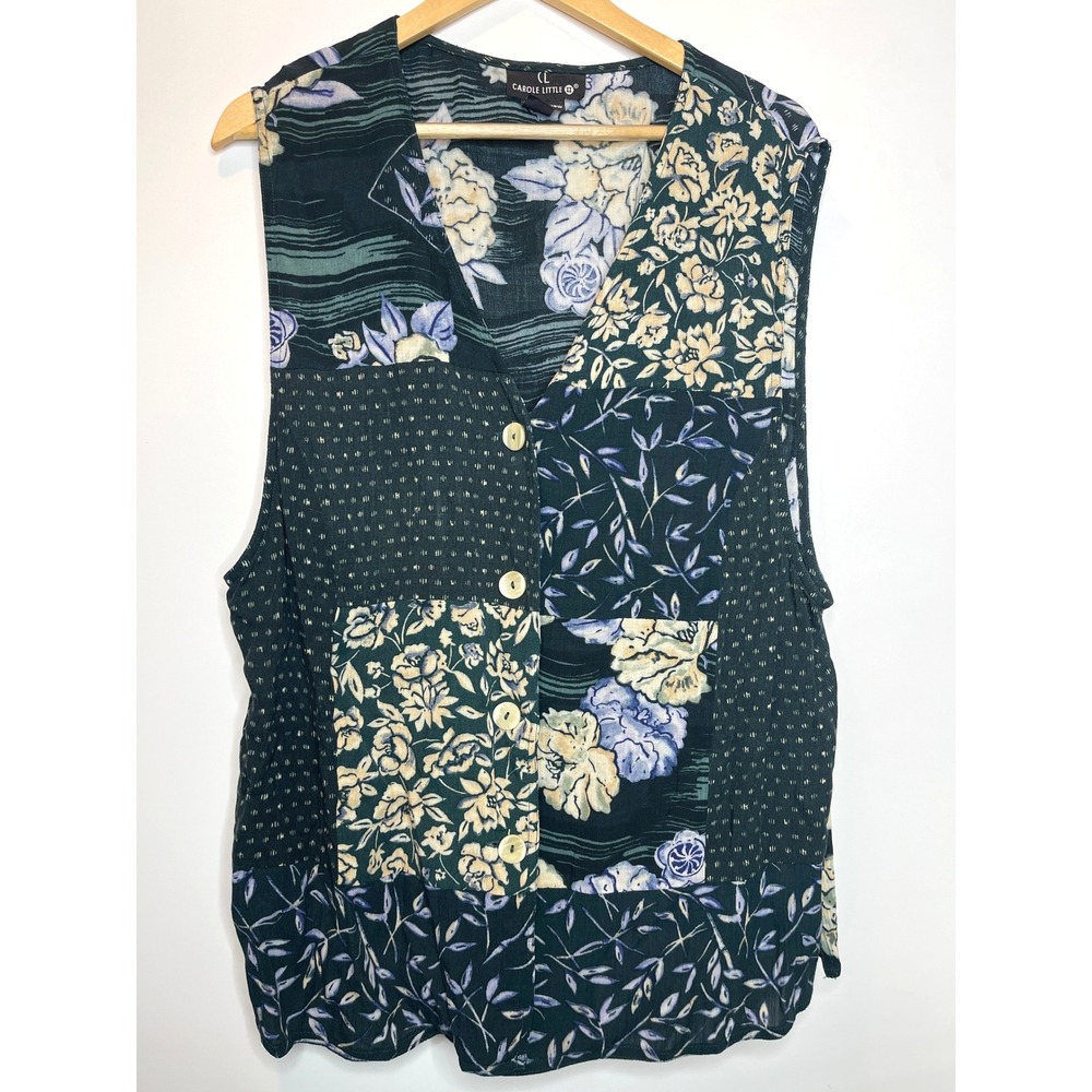 Vintage Cottagecore Patchwork Floral Vest Green Retro‎